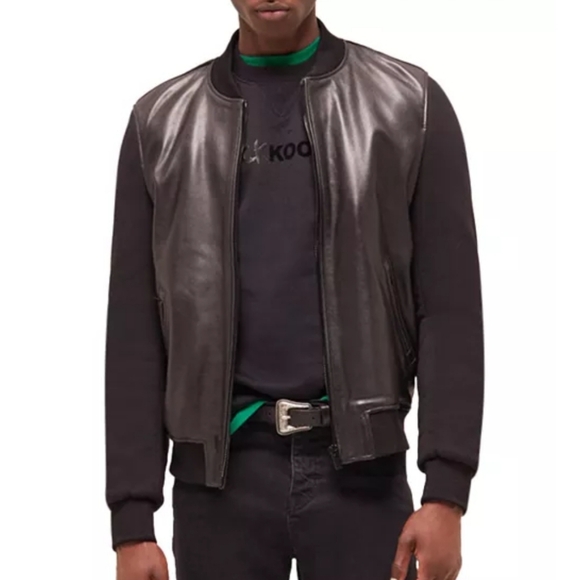 NWT $820 The Kooples Motard Genuine Leather Varsity Bomber Jacket Black Large - Picture 1 of 6